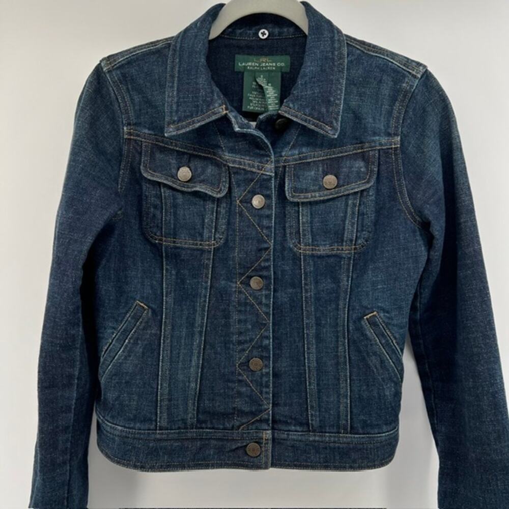 Lauren Ralph Lauren Womens Denim Trucker Jacket S Dark Wash Preppy ClassicCasual